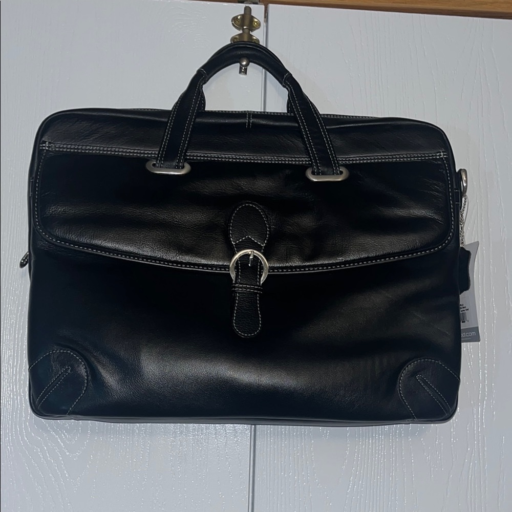 Siamod Black Leather Laptop Briefcase